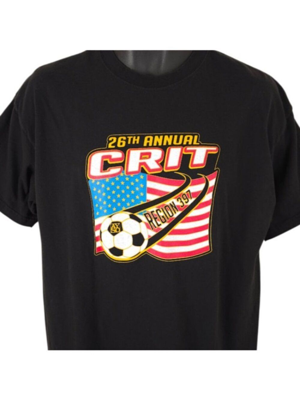 Soccer T Shirt Mens Size Large Black CRIT Tournament Football American Flag